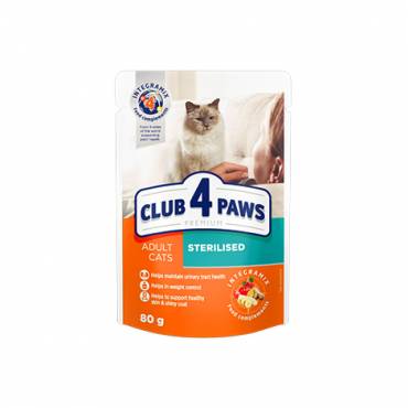 CLUB 4 PAWS Премиум "Стерилизирани". Пълноценна консервирана храна за възрастни стерилизирани котки