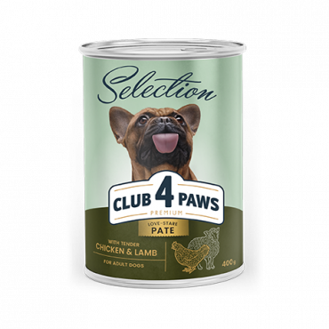 CLUB 4 PAWS Премиум Пълноценна консервирана храна за израстнали кучета «Пастет с пилешко и агнешко»