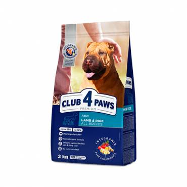 CLUB 4 PAWS ПРЕМИУМ «АГНЕ И ОРИЗ» ЗА ПОРАСНАЛИ КУЧЕТА ОТ ВСИЧКИ ПОРОДИ. ПЪЛНОЦЕННА СУХА ХРАНА