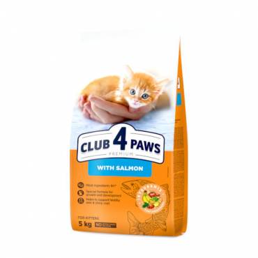 CLUB 4 PAWS ПРЕМИУМ ЗА КОТЕНЦА «СЪС СЬОМГА». ПЪЛНОЦЕНЕН СУХА ХРАНА