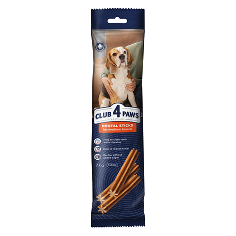 CLUB 4 PAWS PREMIUM ГРИЖА ЗА ЗЪБИТЕ. ПЪЛНОЦЕННА ХРАНА ЗА ВЪЗРАСТНИ КУЧЕТА ОТ СРЕДНИ ПОРОДИ