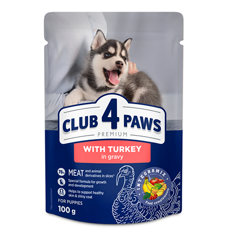 CLUB 4 PAWS ПРЕМИУМ ЗА КУЧЕНЦА "С ПУЙКА В СОС". ПЪЛНОЦЕНЕН КОНСЕРВИРАНА ХРАНА