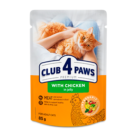 CLUB 4 PAWS ПРЕМИУМ "С ПИЛЕ В ЖЕЛЕ". ПЪЛНОЦЕННА КОНСЕРВИРАНАХРАНА ЗА ВЪЗРАСТНИ КОТКИ