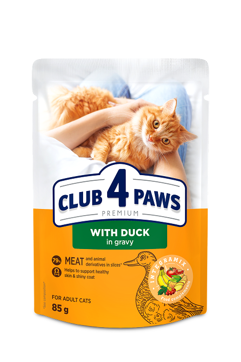 CLUB 4 PAWS ПРЕМИУМ "С ПАТИЦА В СОС". ПЪЛНОЦЕННА КОНСЕРВИРАНА ХРАНА ЗА ВЪЗРАСТНИ КОТКИ