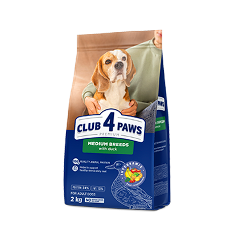 CLUB 4 PAWS ПРЕМИУМ ЗА СРЕДНИ ПОРОДИ «С ПАТИЦА». ПЪЛНОЦЕНЕН СУХА ХРАНА ЗА КУЧЕТА