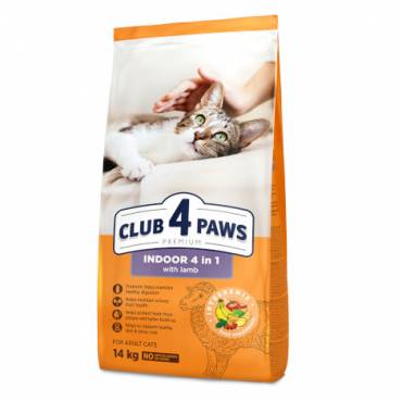 CLUB 4 PAWS ПРЕМИУМ. ЗА КОТКИ, ЖИВЕЕЩИ НА ЗАКРИТО «4 В 1». ПЪЛНОЦЕНЕН СУХА ХРАНА ЗА ВЪЗРАСТНИ КОТКИ С АГНЕШКО