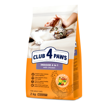 CLUB 4 PAWS ПРЕМИУМ. ЗА КОТКИ, ЖИВЕЕЩИ НА ЗАКРИТО «4 В 1». ПЪЛНОЦЕНЕН СУХА ХРАНА ЗА ВЪЗРАСТНИ КОТКИ