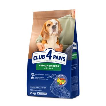 CLUB 4 PAWS ПРЕМИУМ ЗА СРЕДНИ ПОРОДИ «С ПАТИЦА». ПЪЛНОЦЕНЕН СУХА ХРАНА ЗА КУЧЕТА