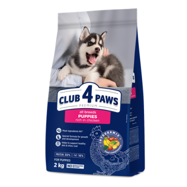 CLUB 4 PAWS ПРЕМИУМ ЗА МАЛКИ КУЧЕНЦА ОТ ВСИЧКИ ПОРОДИ. «С ВИСОКО СЪДЪРЖАНИЕ НА ПИЛЕ». ПЪЛНОЦЕНЕН СУХА ХРАНА