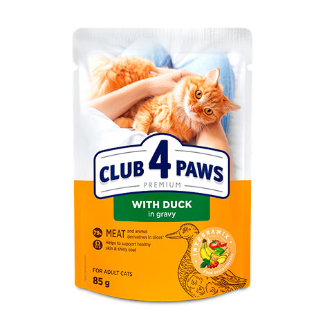 CLUB 4 PAWS ПРЕМИУМ "С ПАТИЦА В СОС". ПЪЛНОЦЕННА КОНСЕРВИРАНА ХРАНА ЗА ВЪЗРАСТНИ КОТКИ