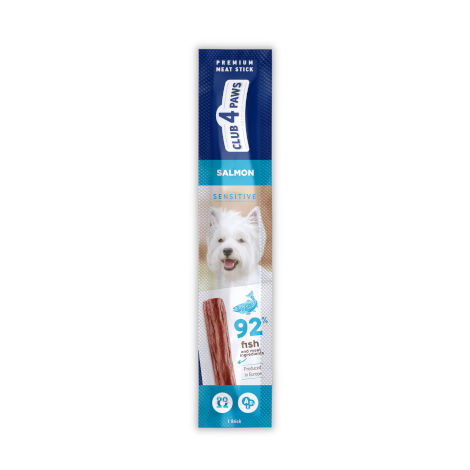 CLUB 4 PAWS Месна пръчка премиум за кучета с чувствително храносмилане: СЬОМГА.Допълнително хранене за кучета