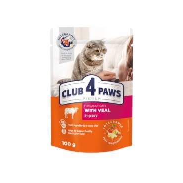 CLUB 4 PAWS PREMIUM "С теле в сос". Пълноценен консервирана храна за възрастни котки