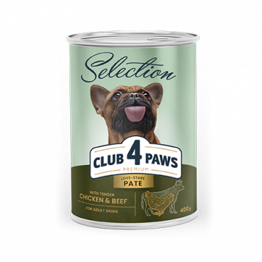  CLUB 4 PAWS Премиум Пълноценна консервирана храна за израстнали кучета «Пастет с пилешко и телешко»