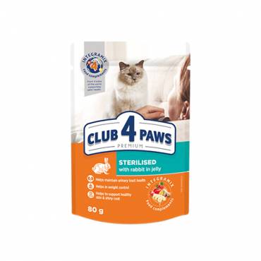 CLUB 4 PAWS PREMIUM PLUS "С заек в желе". Пълноценна консервирана храна за възрастни котки